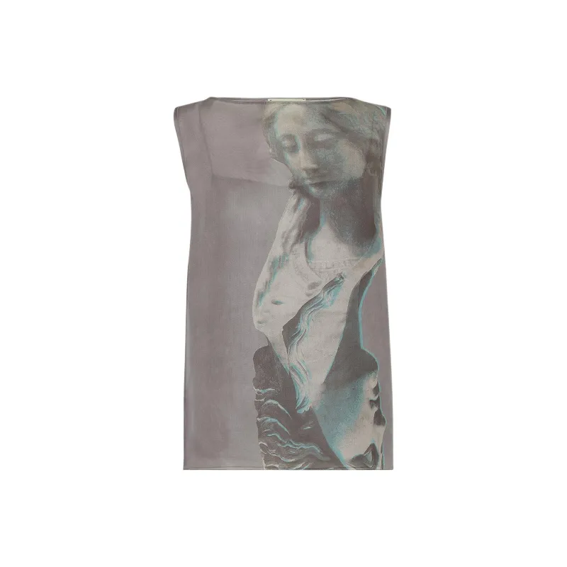 FENDI Statue Patterned Print Boat Neck Sleeveless T Shirt Women's Gray-0