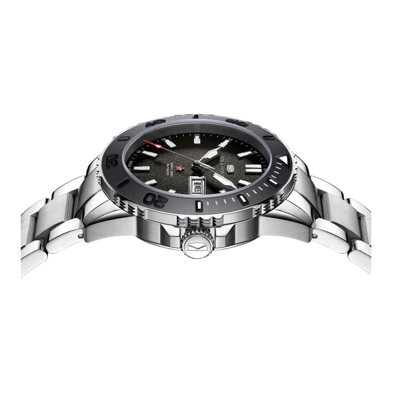 Sea Gull Ocean Mechanical Movement Steel Strap Watch Men's Watches Black Dial-3