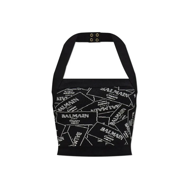 BALMAIN Logo Detailed Cropped Top-0