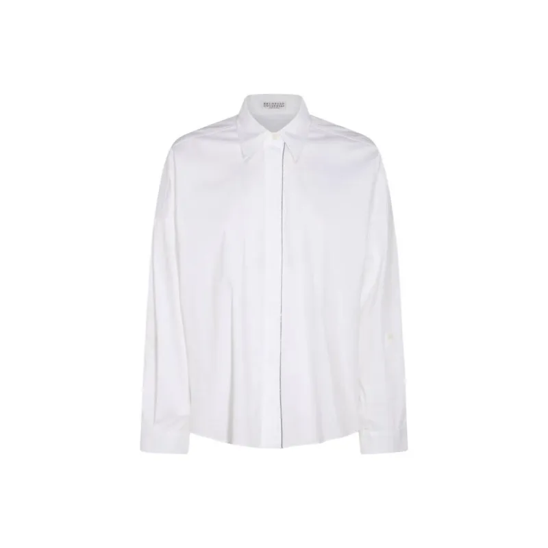 Brunello Cucinelli Embellished Curved Hem Shirt-0