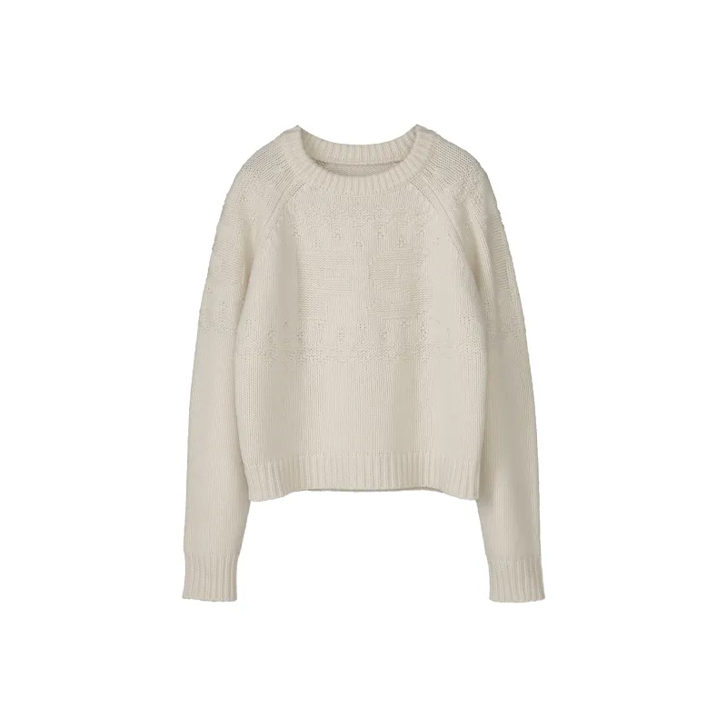 Fstudio Fall And Winter Korean Style 100% Sheep Wool Fashion Crew Neck Knitwear Women's White-0