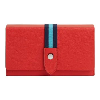HERMES Calfskin With Crocodile Leather Clutch Regular Women's Red