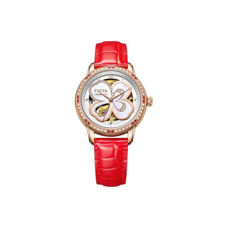 Fiyta Automatic Mechanical Movement Genuine Leather Strap Watch Women's Watch Mother of Pearl Color Watch Dial-0