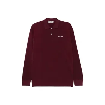 MIU MIU Logo Embroidered Piqué Long Sleeved Polo Shirt