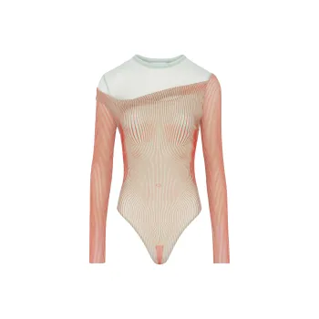 Jean Paul Gaultier Double Layer Pinstripe Body Morphing Bodysuit 'Mint/Coral'