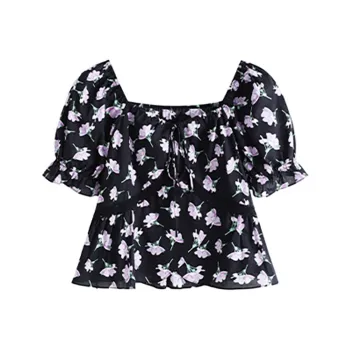 DOKZB Summer Shirt Women's Black With Purple Floral