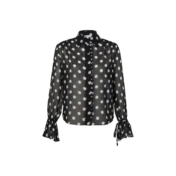 LILIXIUKE Shirt Women's Black White Polka Dot