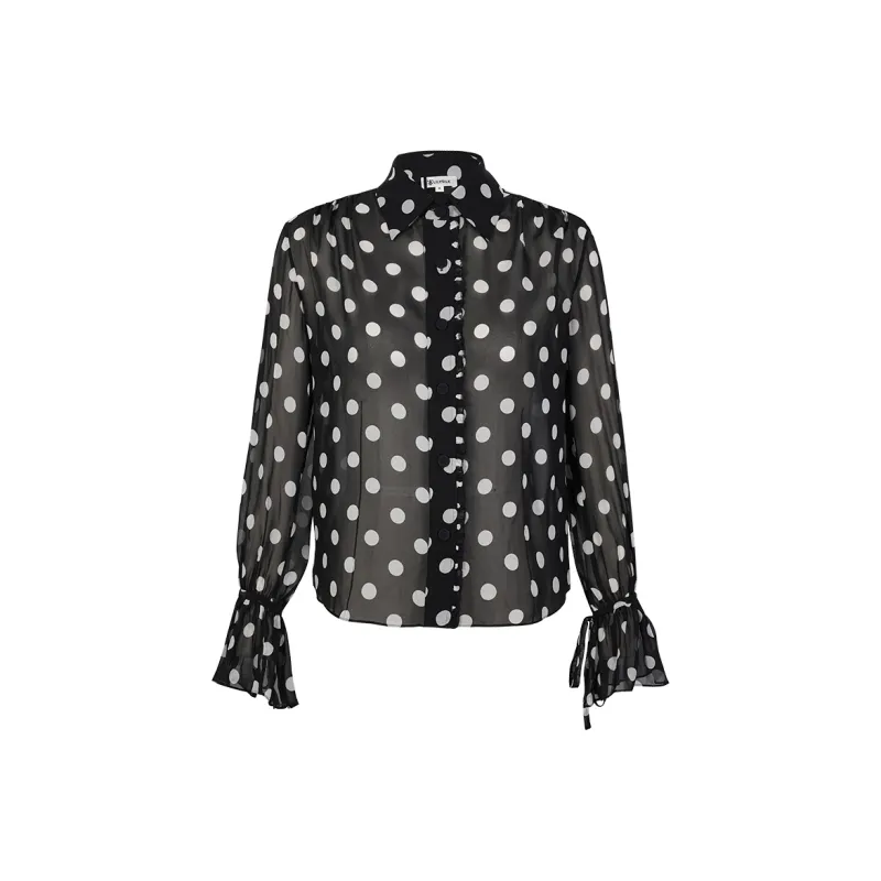 LILIXIUKE Shirt Women's Black White Polka Dot-0