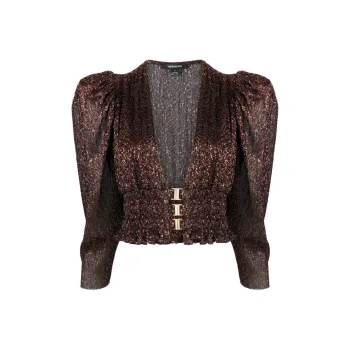 SABINA MUSAYEV Twilight Foiled V-neck Crop Top