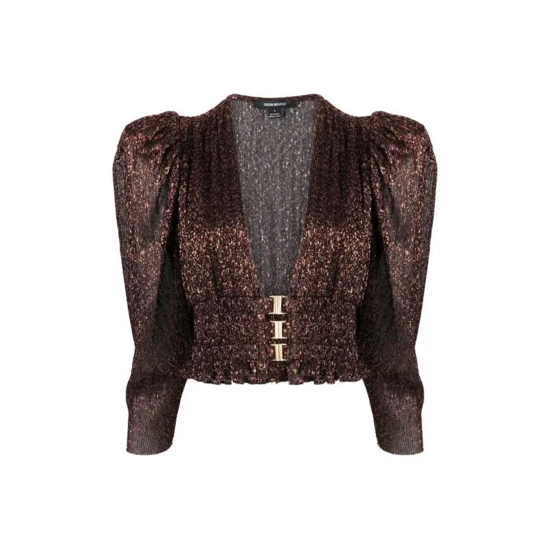 SABINA MUSAYEV Twilight Foiled V-neck Crop Top-0