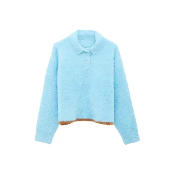 Jacquemus Le Polo Neve Fluffy Longsleeve Polo Light Blue