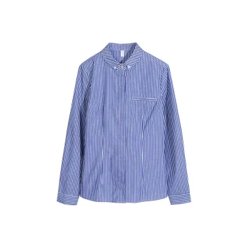 Lucybaily Shirt Women's Blue White Stripes