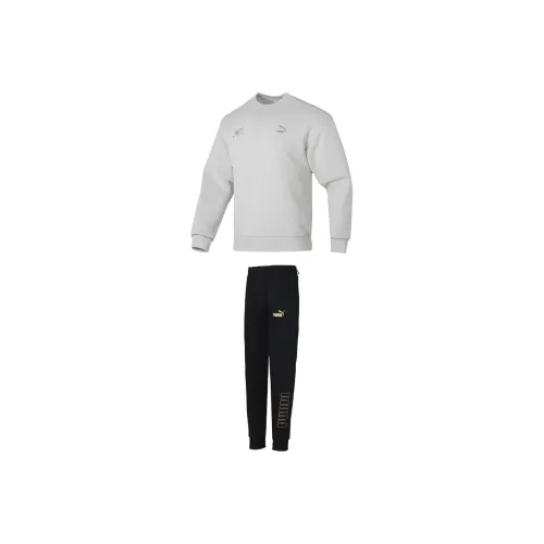 PUMA Casual Sportswear Men Clothing Set Gray Top+Black Pants