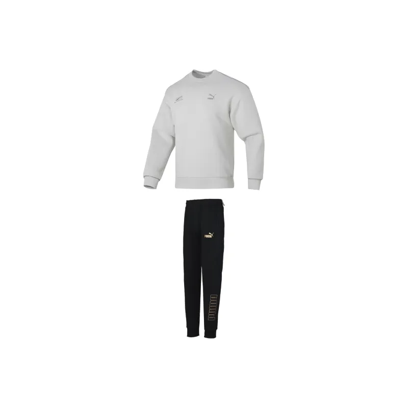 PUMA Casual Sportswear Men Clothing Set Gray Top+Black Pants-0