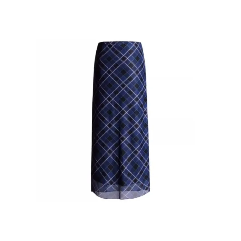 ZAVK Casual Long Skirts Women's Dark Blue Plaid-1