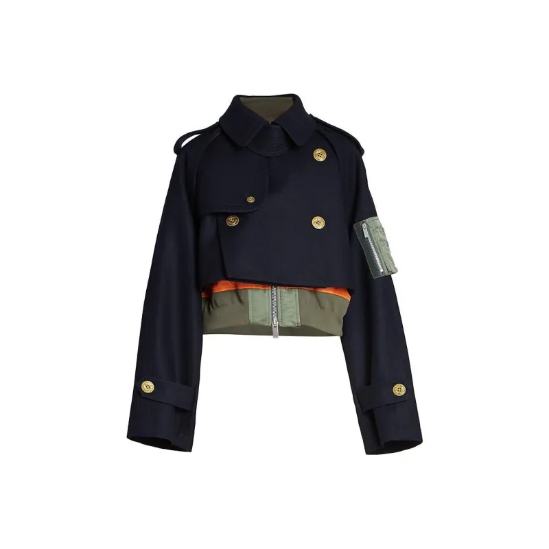Sacai Wool Melton Mix Jacket 'Navy'-0