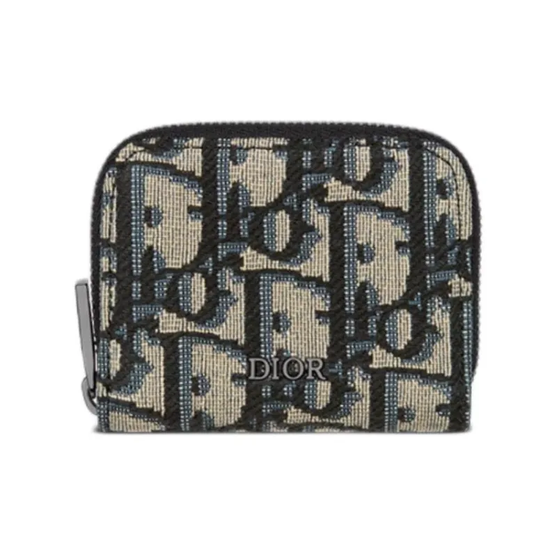 DIOR Cotton Coin Purse Small Size Unisex Beige & Black-0