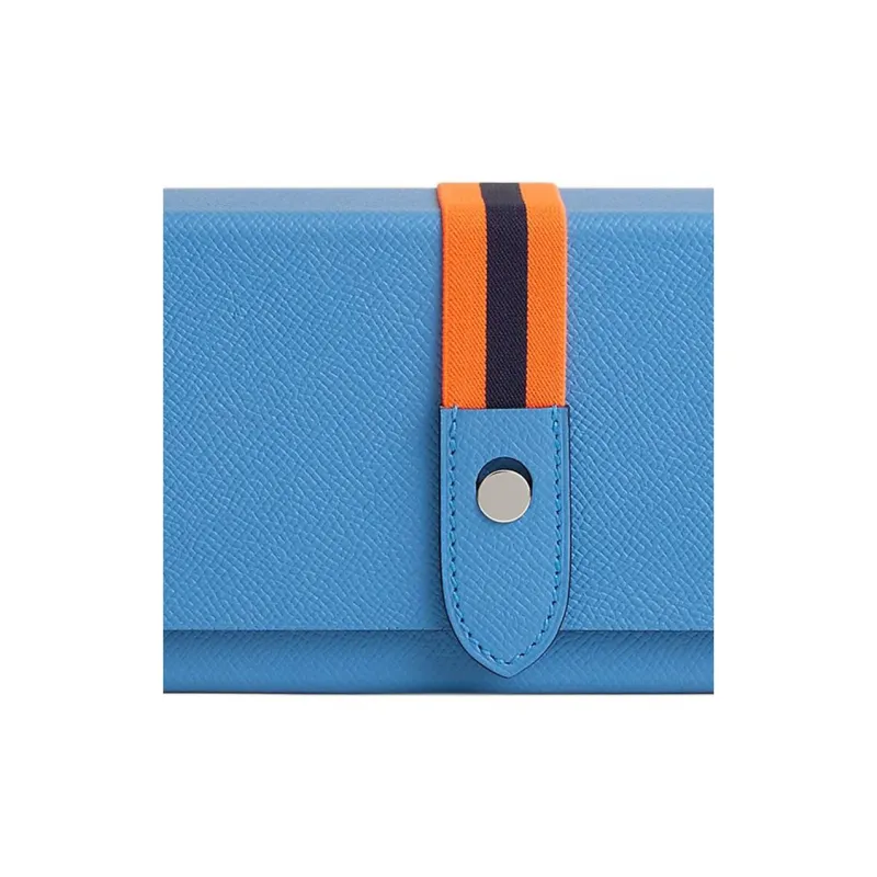 HERMES Calfskin With Crocodile Leather Clutch Women's Blue-1