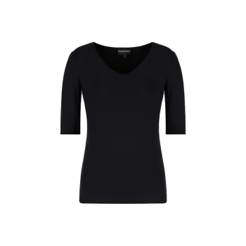 EMPORIO ARMANI Viscose Stretch Jersey V neck Jumper With Three quarter Length Sleeves