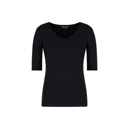 EMPORIO ARMANI Viscose Stretch Jersey V neck Jumper With Three quarter Length Sleeves