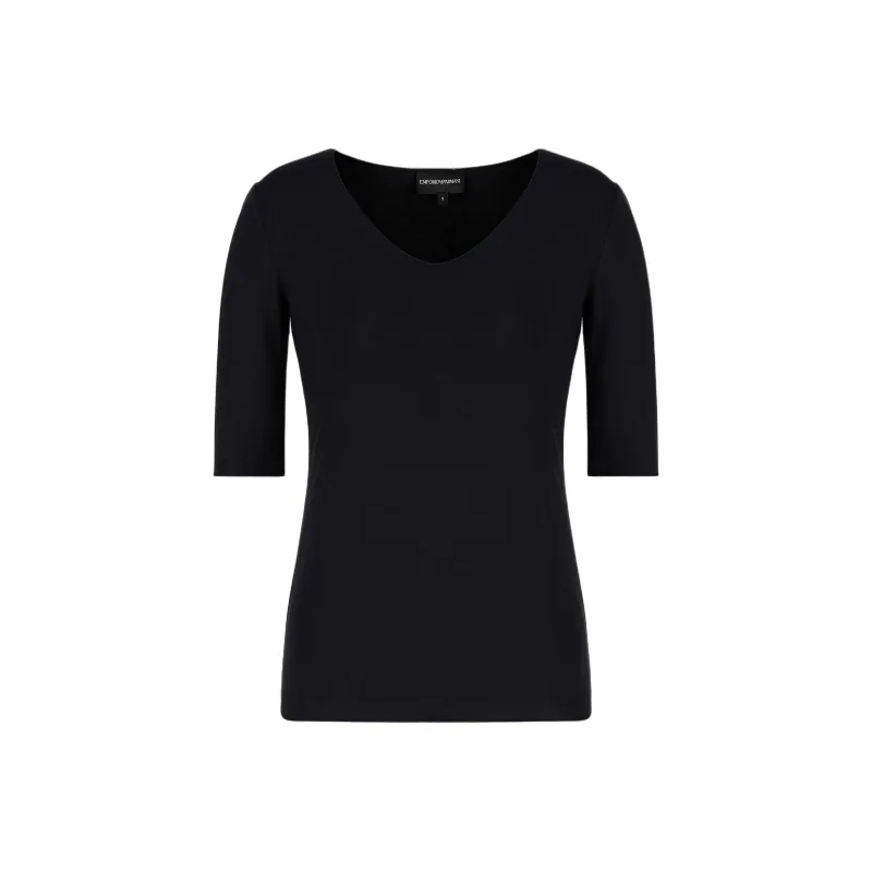 EMPORIO ARMANI Viscose Stretch Jersey V neck Jumper With Three quarter Length Sleeves-0