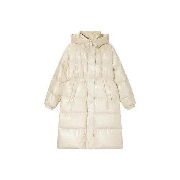 DKNY FW22 Solid Color Hooded Thickened Mid Length Down Jacket Women's Light Apricot