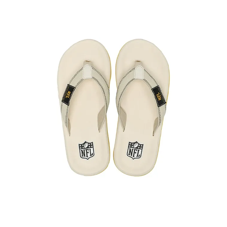 NFL Slip Resistant Abrasion Resistant Odor Resistant Quiet Flip Flops Men's Ecru-3