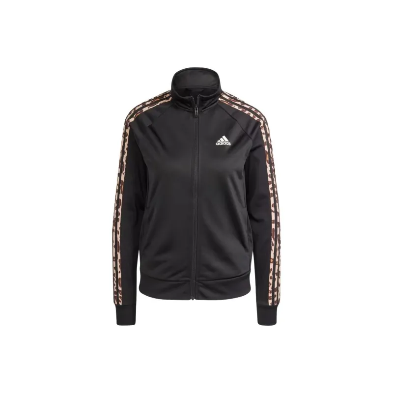 Adidas Essentials Animal Print Tricot 3-Stripes Track Jacket Jackets Coats Women's Black-0