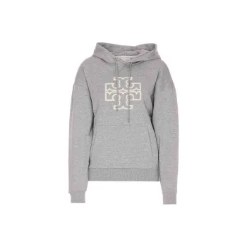 TORY BURCH Double T Logo Patch Drawstring Hoodie