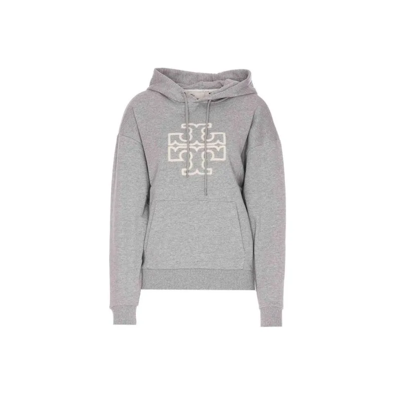 TORY BURCH Double T Logo Patch Drawstring Hoodie-0