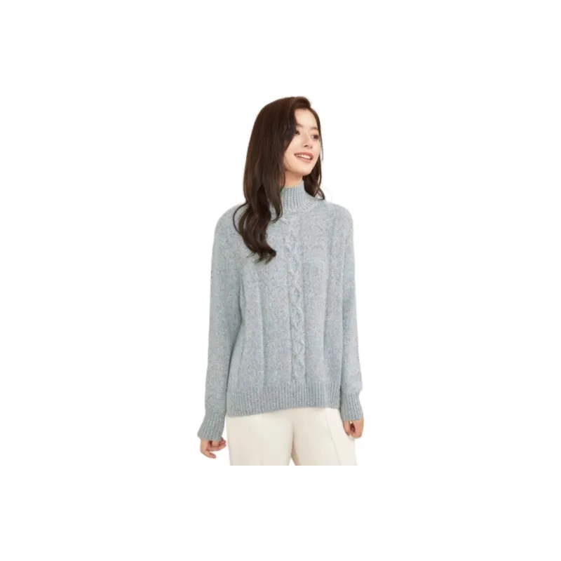 MIHUANG Cashmere Sweater Women's Light Blue With Embroidered Flowers-0