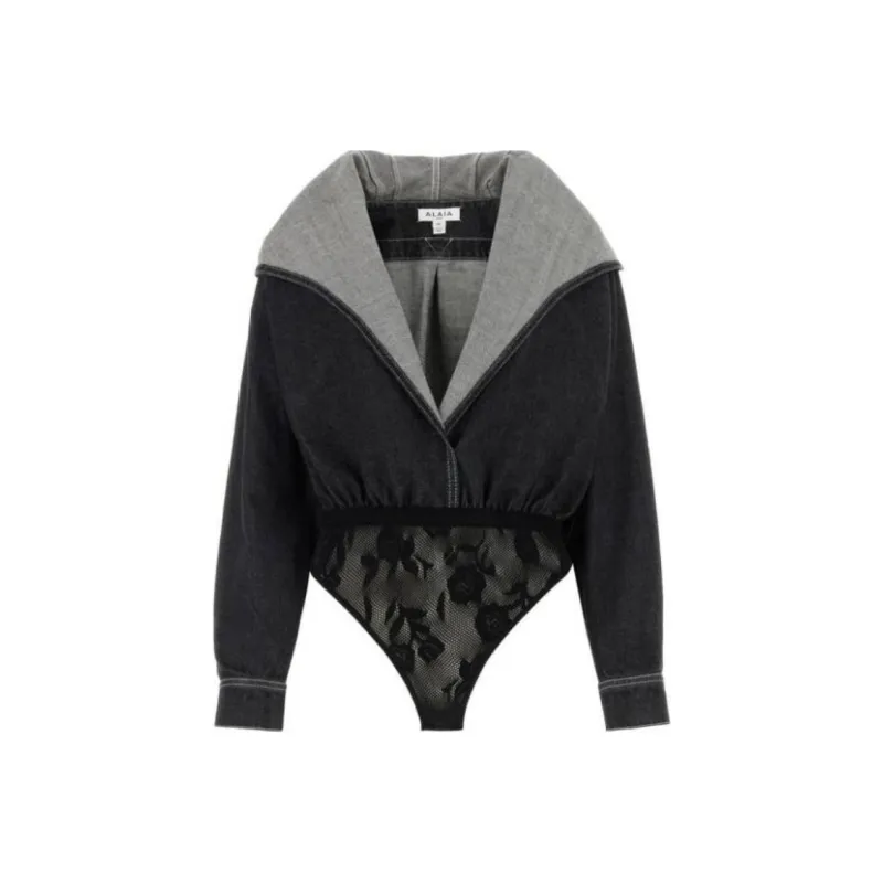 Alaia Hooded Denim Bodysuit-0