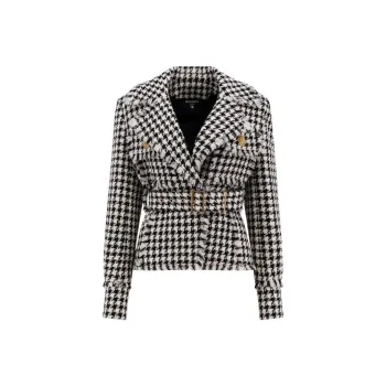 BALMAIN Houndstooth Tweed Belted Jacket