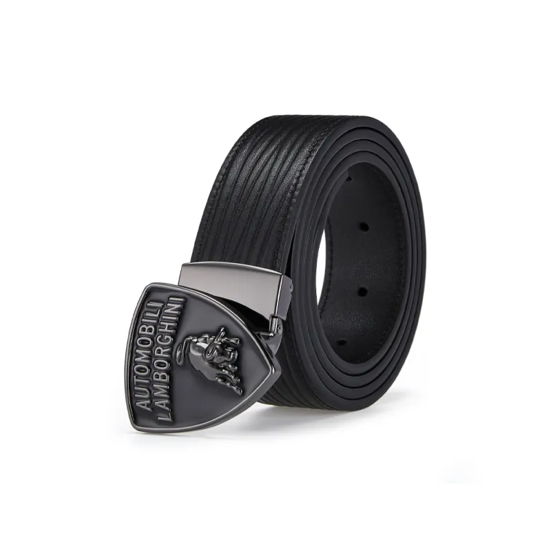 Automobili Lamborghini Cow Leather Belts Men's Black Width 3.4cm-2