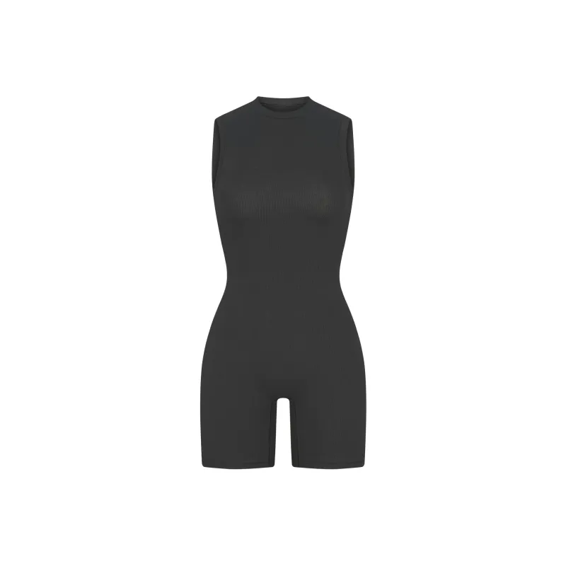 SKIMS FW24 Cotton Collection COTTON RIB OPEN BACK ONESIE Bodysuits Women's SOOT/Smoke Gray-0