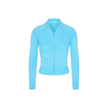 SKIMS MODAL FRENCH TERRY SHRUNKEN ZIP UP Jackets Coats Women's CYAN/Cyan