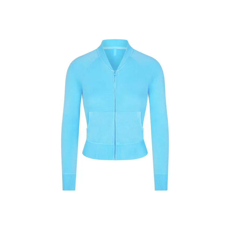 SKIMS MODAL FRENCH TERRY SHRUNKEN ZIP UP Jackets Coats Women's CYAN/Cyan-0