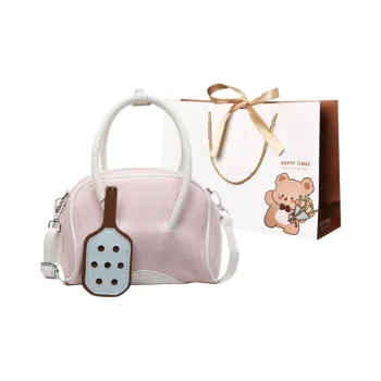 ERANGBEAR PU Bowling Bag, Crossbody, One Shoulder, Handbag Women's Pink/Ecru/Khaki