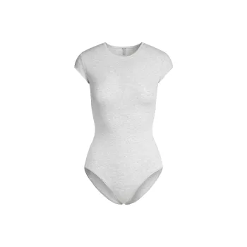 SKIMS SS25 COTTON JERSEY T SHIRT BRIEF BODYSUIT Bodysuits Women's LIGHT HEATHER GREY/Light Heather Gray