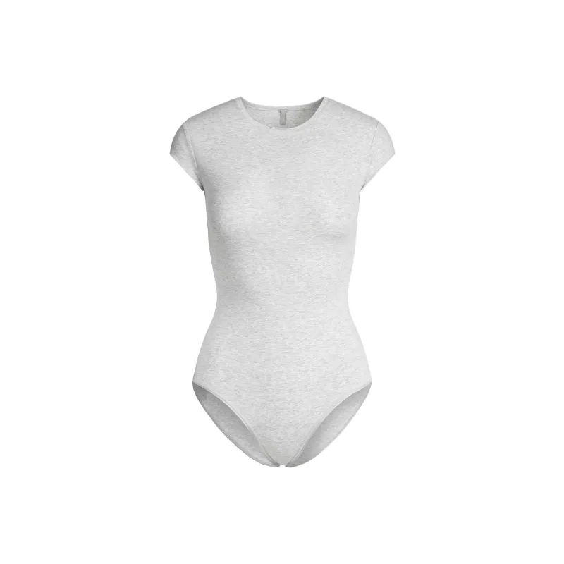 SKIMS SS25 COTTON JERSEY T SHIRT BRIEF BODYSUIT Bodysuits Women's LIGHT HEATHER GREY/Light Heather Gray-0