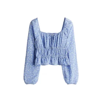 H&M Shirt Women's Light Blue/White Floral
