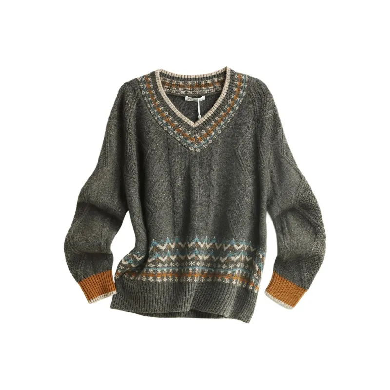 PALUOPO Cashmere Sweater Women's Floral Beige Camel-0