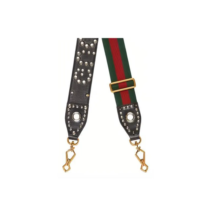 GUCCI Canvas-panelled Leather Detailing Shoulder Strap Bag Straps Women's Green/Red-3