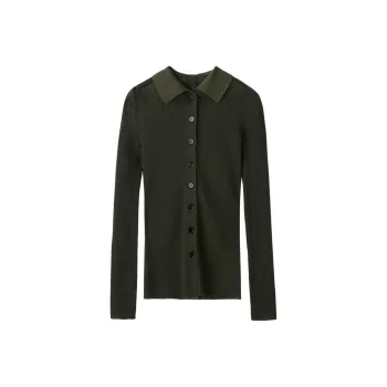 RECTO FW24 BOTH SIDES OPENING FITTED SHEER KNIT TOP Knitwear Women's KHAKI/Khaki