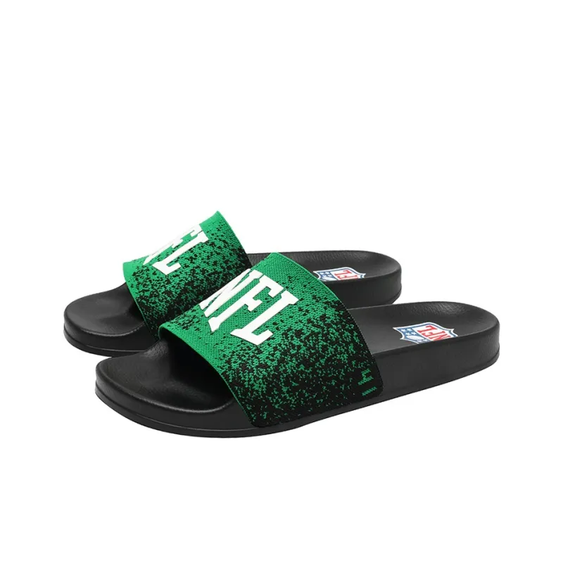NFL Quiet Slip Resistant Odor Resistant Abrasion Resistant Cushioning Slide Slippers Men's Black Green-2