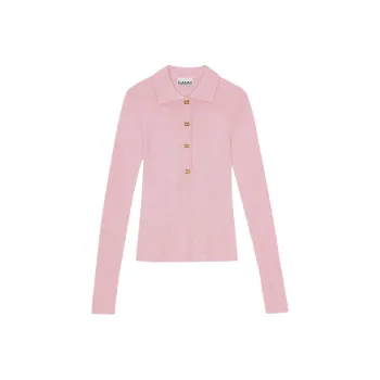 GANNI Long Sleeved Knitted Polo Top