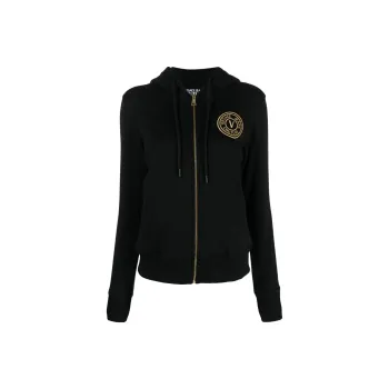 VERSACE JEANS Logo embroidered Zip up Cotton Hoodie