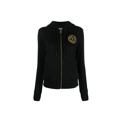 VERSACE JEANS Logo embroidered Zip up Cotton Hoodie