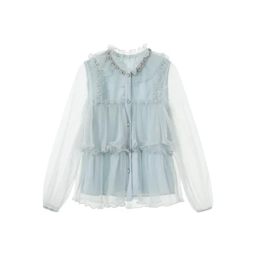 Fish Rabbits Chiffon Shirt Women's Light Blue