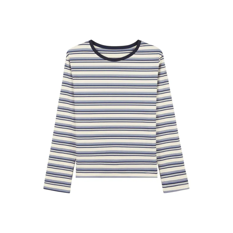 Migu T Shirts Women's Blue Apricot Stripes-0